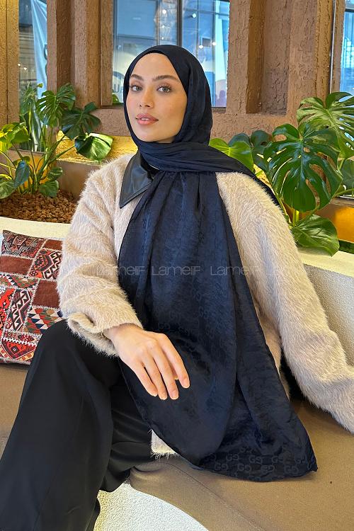 Lamelif  G Desen Ayrobin Floş Jakar  Şal Lacivert