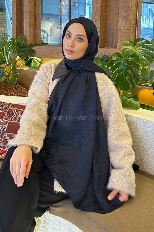 Lamelif  G Desen Ayrobin Floş Jakar  Şal Lacivert