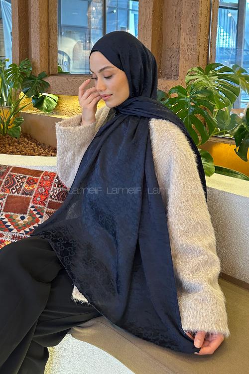 Lamelif  G Desen Ayrobin Floş Jakar  Şal Lacivert