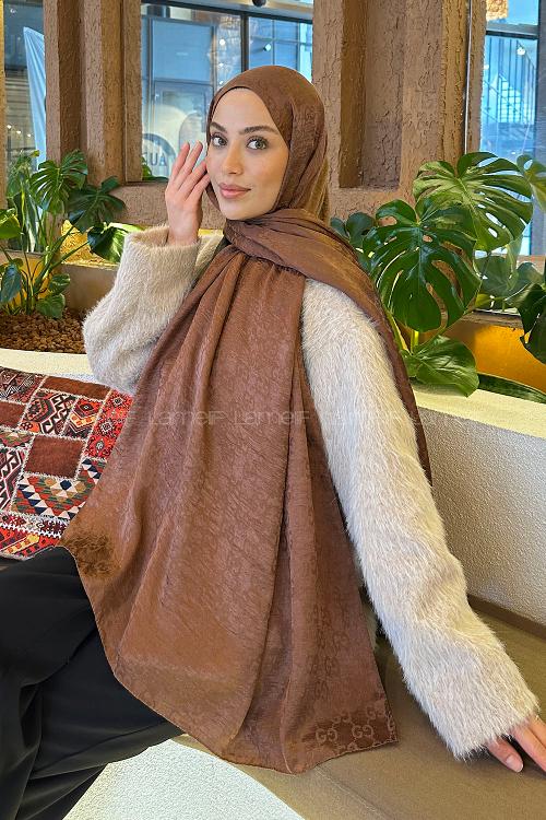 Lamelif  G Desen Ayrobin Floş Jakar  Şal Sütlü Kahve