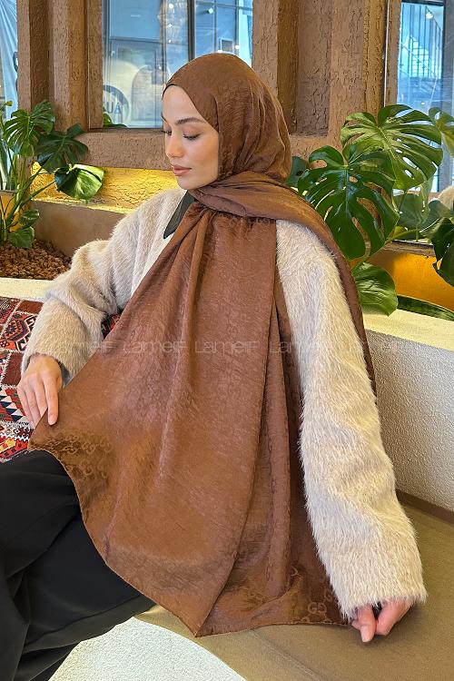 Lamelif  G Desen Ayrobin Floş Jakar  Şal Sütlü Kahve
