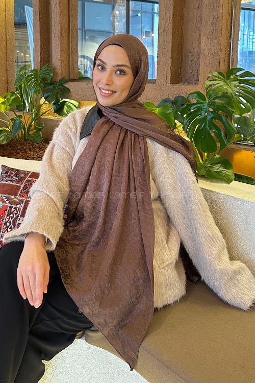 Lamelif  G Desen Ayrobin Floş Jakar  Şal Tozlu Kahve