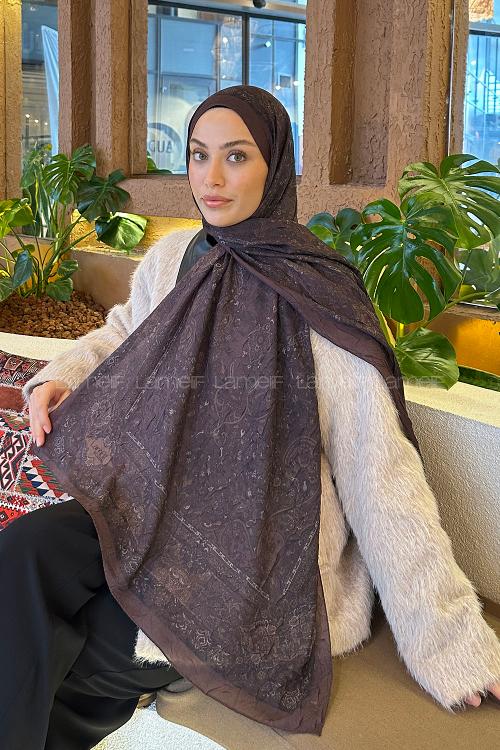 Lamelif Retro Desen Bambu Şal Acı Kahve