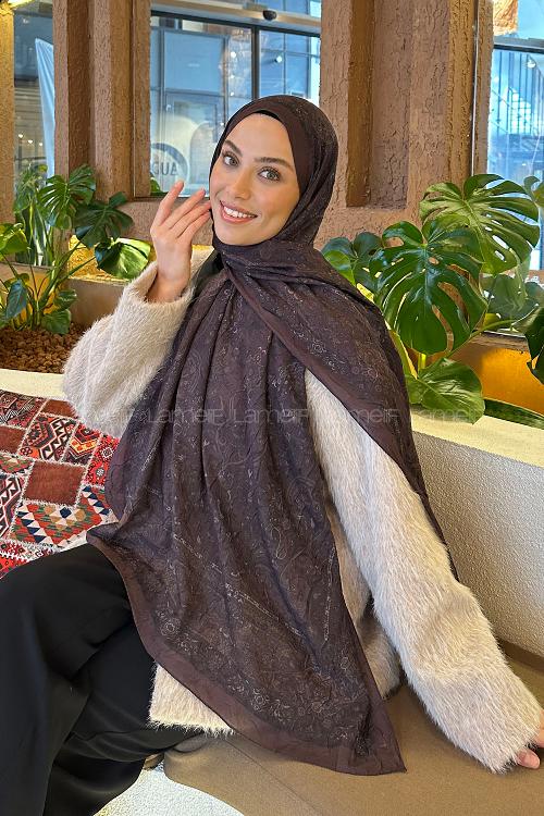 Lamelif Retro Desen Bambu Şal Acı Kahve