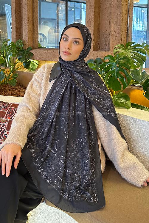 Lamelif Retro Desen Bambu Şal Antrasit