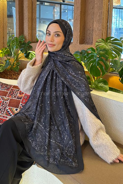 Lamelif Retro Desen Bambu Şal Antrasit