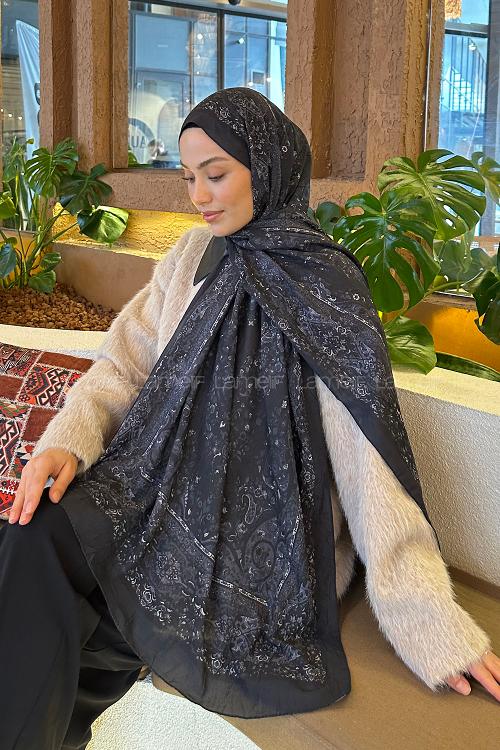 Lamelif Retro Desen Bambu Şal Antrasit