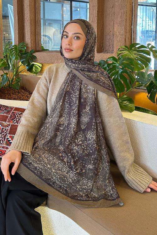 Lamelif Retro Desen Bambu Şal Haki