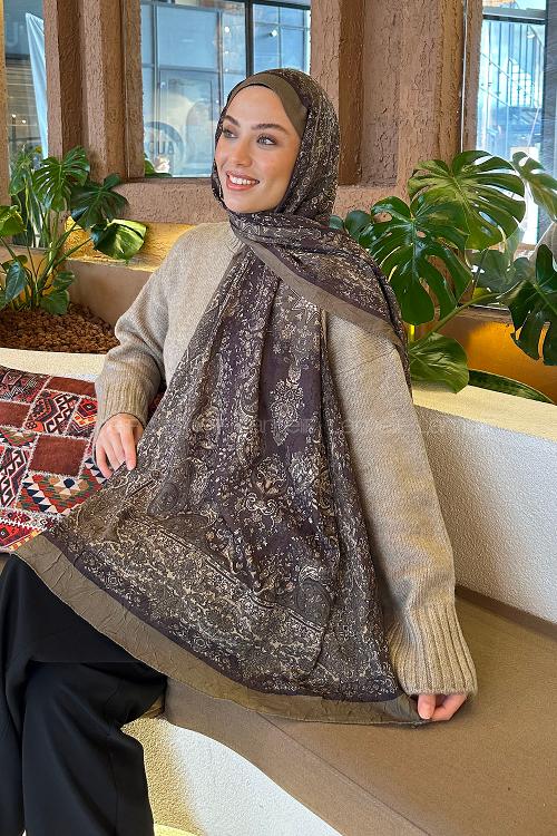 Lamelif Retro Desen Bambu Şal Haki