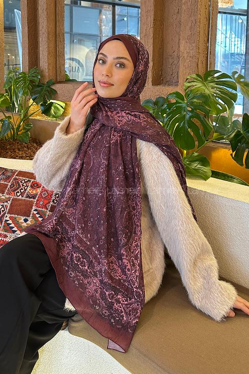 Plum Cotton Fabric Flowering Printed Shawl