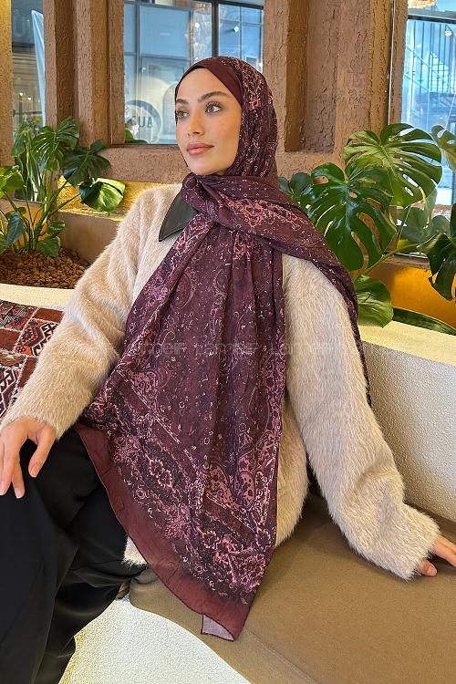 Plum Cotton Fabric Flowering Printed Shawl