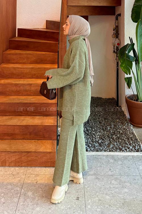 Lamelif Fitilli Triko Takım Yeşil