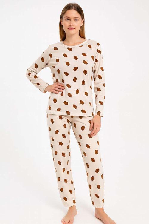 Lamelif Kahve Çekirdeği Detaylı Pijama Takımı