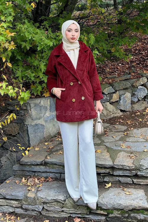 Lamelif Kaşe Kaban Bordo