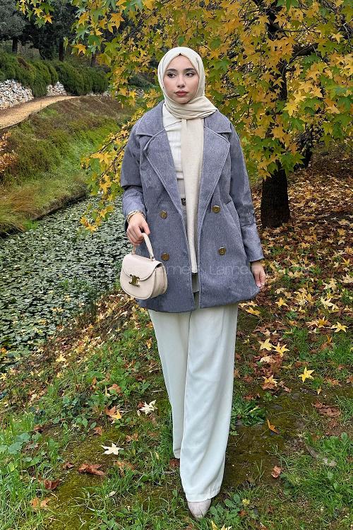 Lamelif Kaşe Kaban Gri