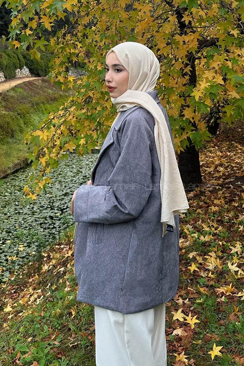 Lamelif Kaşe Kaban Gri