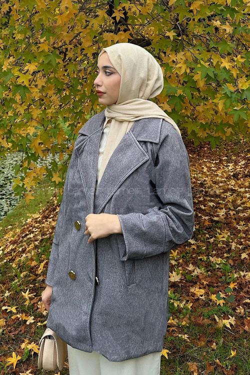 Lamelif Kaşe Kaban Gri