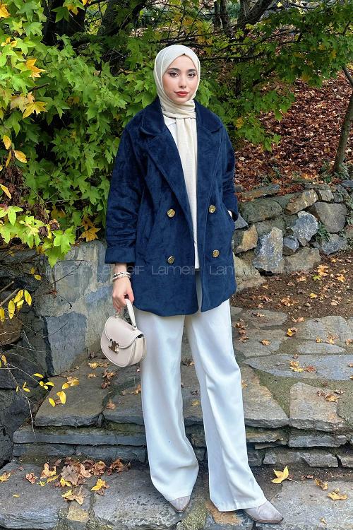 Lamelif Kaşe Kaban Lacivert