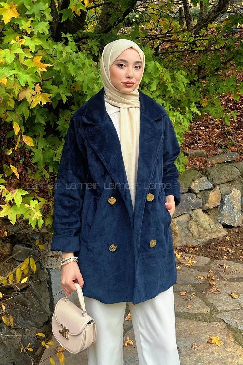 Lamelif Kaşe Kaban Lacivert