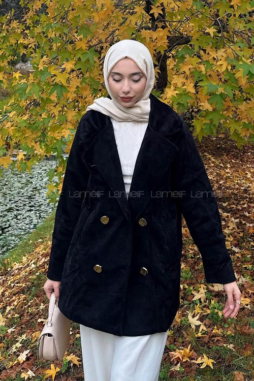 Lamelif Kaşe Kaban Siyah