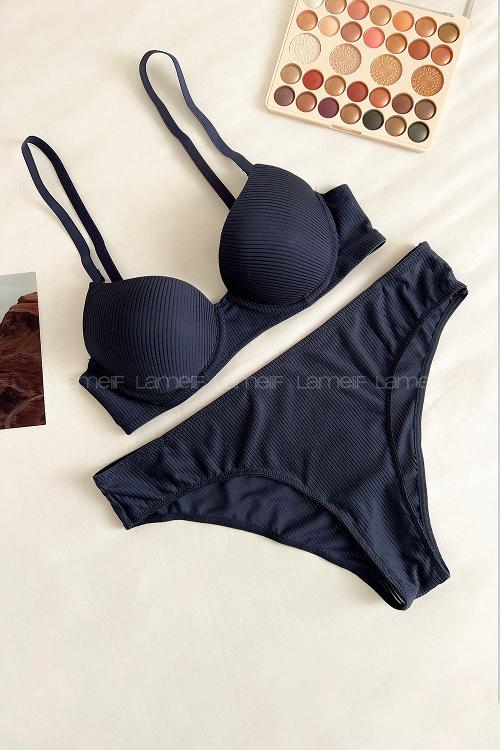 Navy Blue Cotton Fabric Underwire Support Bralet