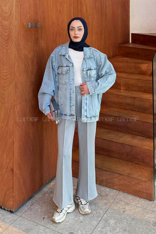 Lamelif Boyfriend Kot Ceket Açık Mavi