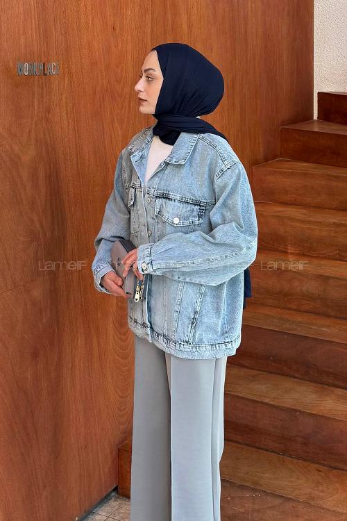 Lamelif Boyfriend Kot Ceket Açık Mavi