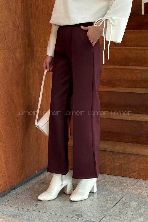 Lamelif Çımalı Scuba Pantolon Bordo
