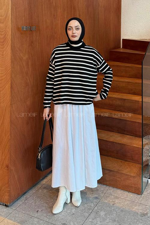 Lamelif Çizgili BalIkçı Kazak Siyah