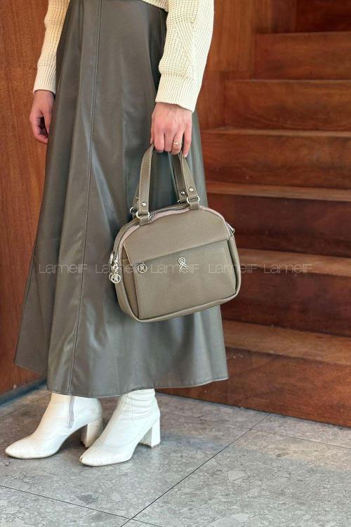 Lamelif Çok Gözlü El ve Omuz Çantası Geniş Hacim Fonsiyonel Bölmeli Çanta Soft Kahve