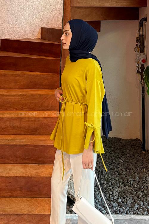 Lamelif Kol Biyeli Sweat Yağ Yeşili