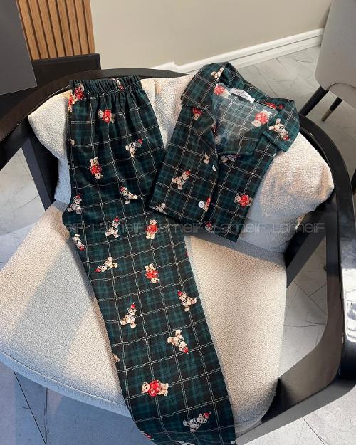 Lamelif Ekose Desen Ayıcıklı Pijama Takımı