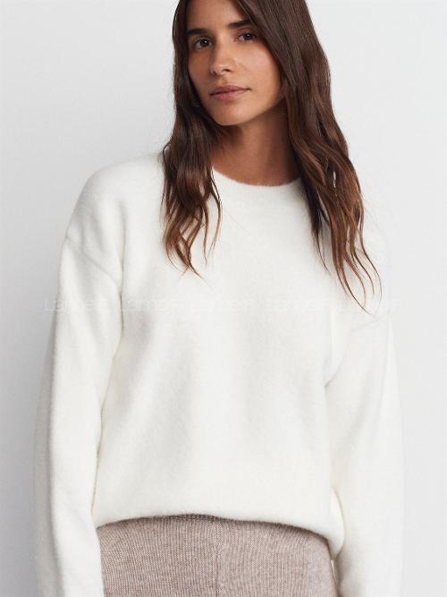 Lamelif 10640 Bisiklet Yaka Yumuşak Dokulu Kazak-Ekru