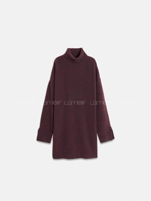 Lamelif 90265 Balıkçı Yaka Triko Elbise-Koyu Bordo