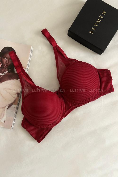 Lamelif Dantelli Tüllü Push Up Sütyen