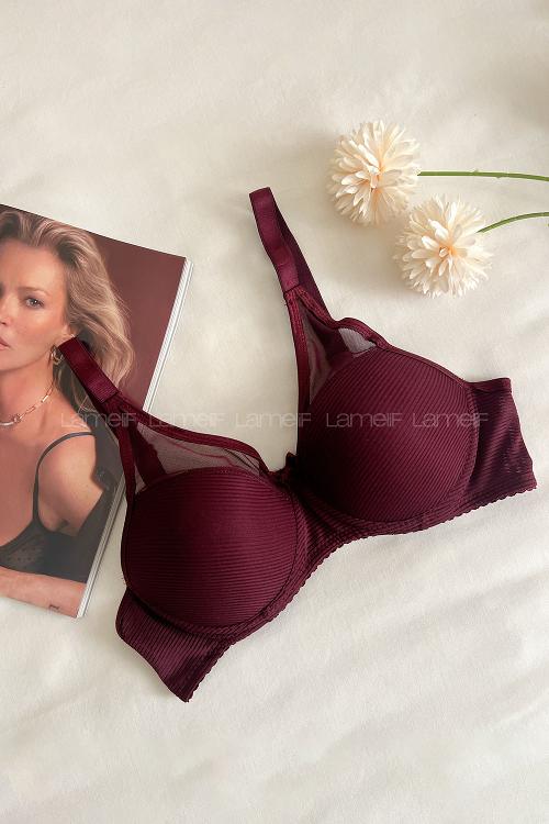 Lamelif Dantelli Tüllü Push Up Sütyen