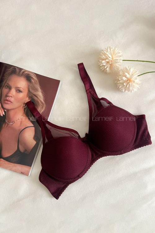 Lamelif Dantelli Tüllü Push Up Sütyen
