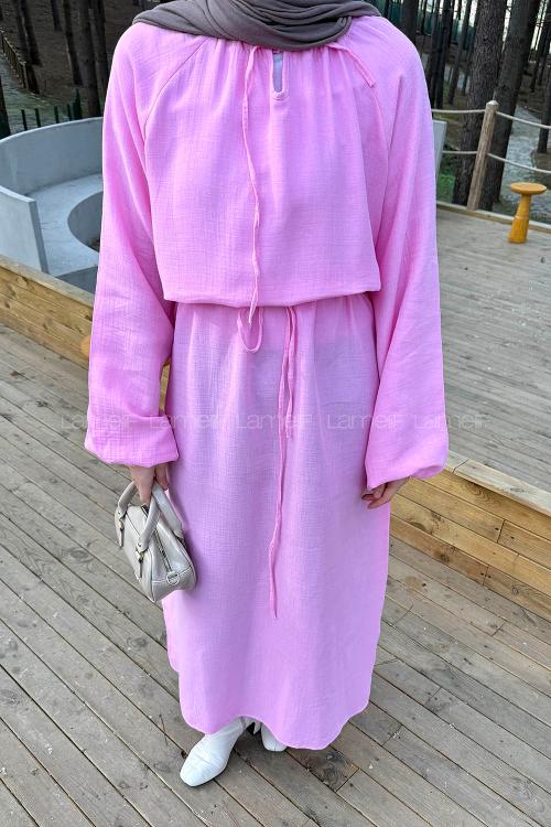 Lamelif Etekli Tesettür Takım Pembe