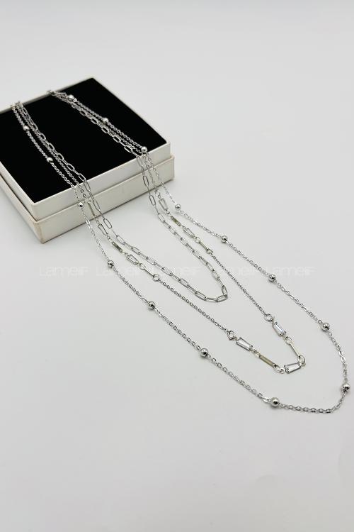 Lamelif Gümüş 3lü Kombin Dorika Boncuklu Zincir Kolye