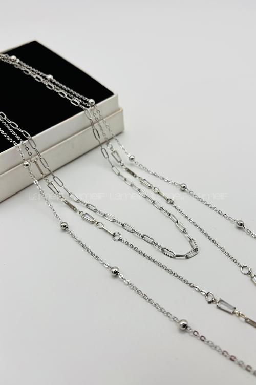 Lamelif Gümüş 3lü Kombin Dorika Boncuklu Zincir Kolye