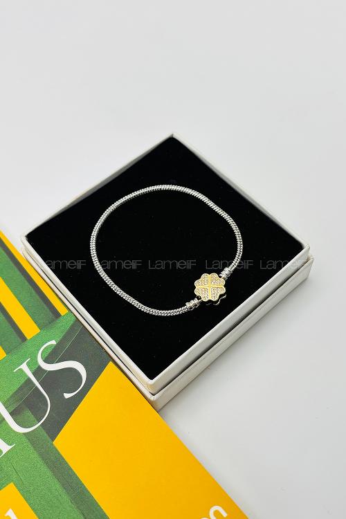 Silver-1 Belted Gold Straight Wristband