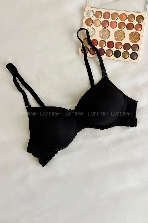 Black Cotton Fabric Without Underwire Support Bralet