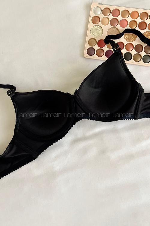 Black Cotton Fabric Without Underwire Support Bralet