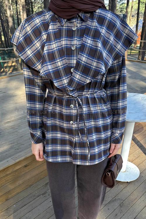 Lamelif Şal Yaka Gömlek Kahve