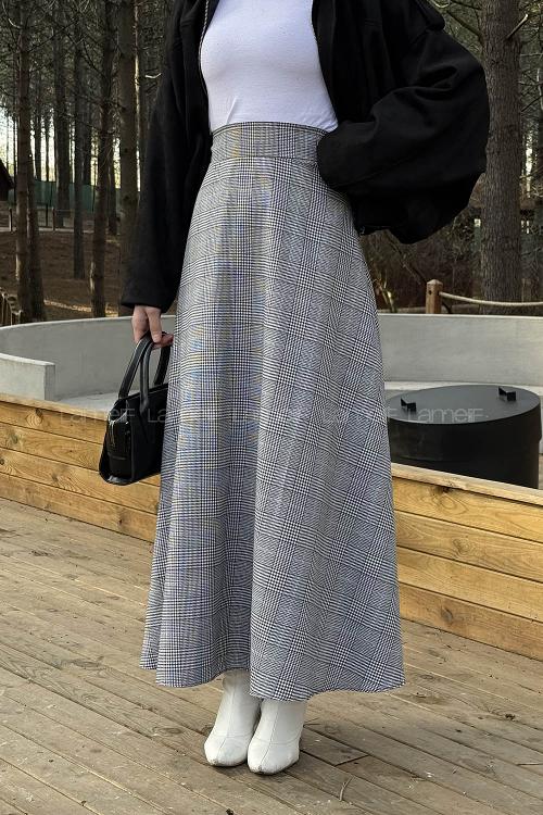 Lamelif Kazayağı Desen Etek Siyah-Beyaz