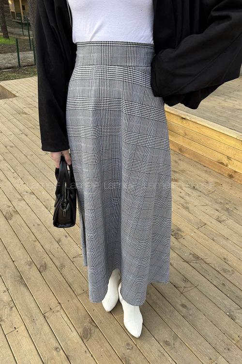 Lamelif Kazayağı Desen Etek Siyah-Beyaz