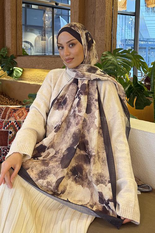 Lamelif Batik Desen Müslin Şal Bej