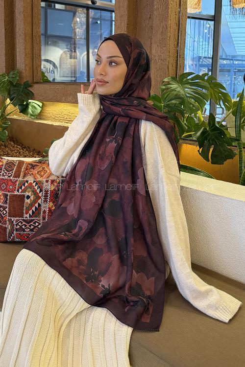 Lamelif Batik Desen Müslin Şal Koyu Bordo