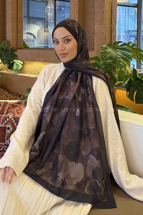 Lamelif Batik Desen Müslin Şal Siyah Kahverengi