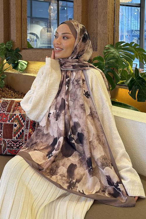 Lamelif Batik Desen Müslin Şal Toprak